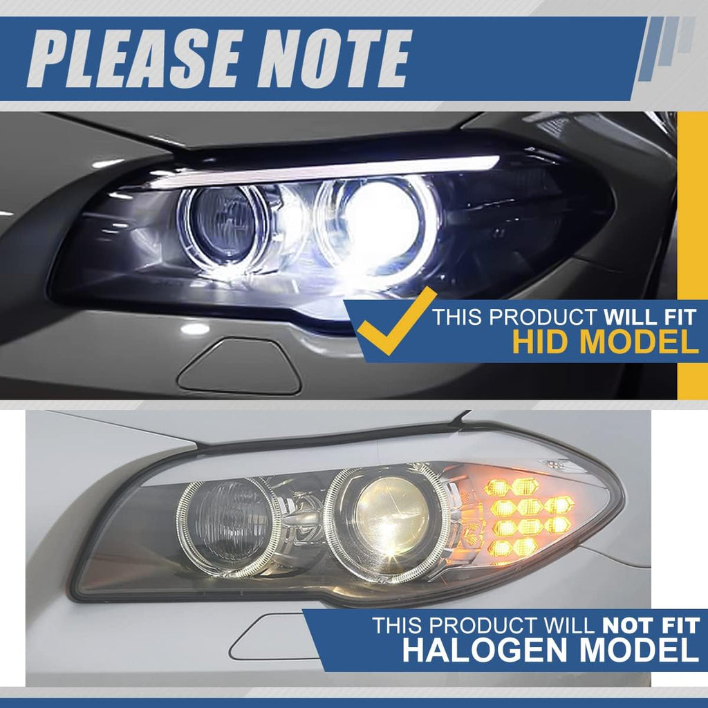 Sequential Turn Signal LED Halo Projector Headlights Assembly for BMW F10 11-13, Chrome Housing, Clear Lens A7504