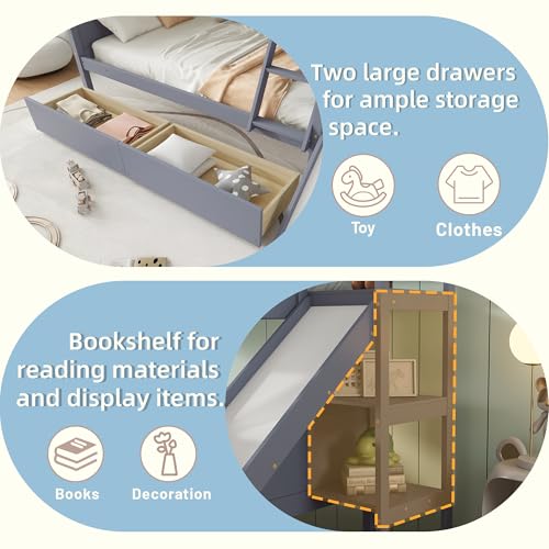 Twin Over Full Wood Bunk Bed with Slide and Storage Drawers H79311