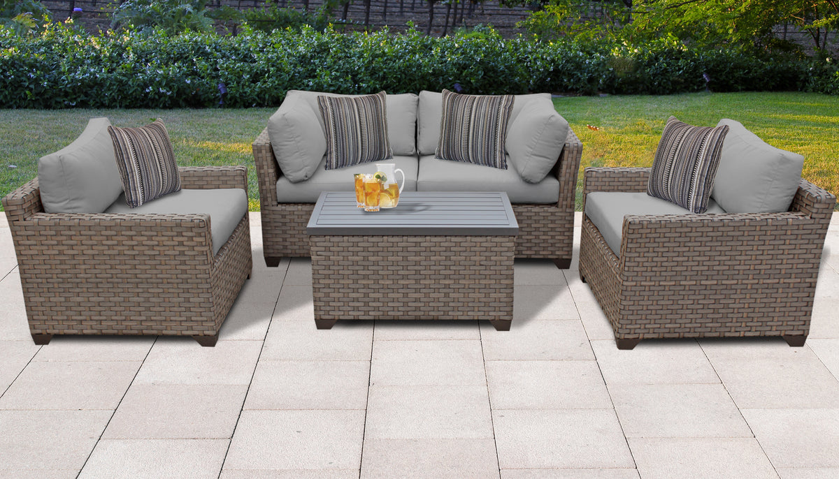 5 Piece Wicker Patio Conversation Set with Club Chair and Cushion Covers W51963