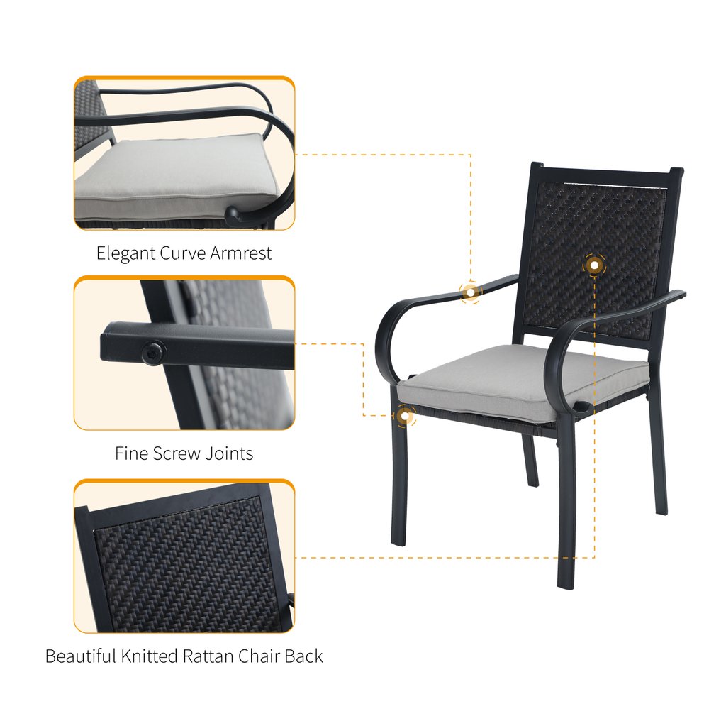 2-Piece Patio Rattan Wicker Armrest Chairs with Beige Cushion P504