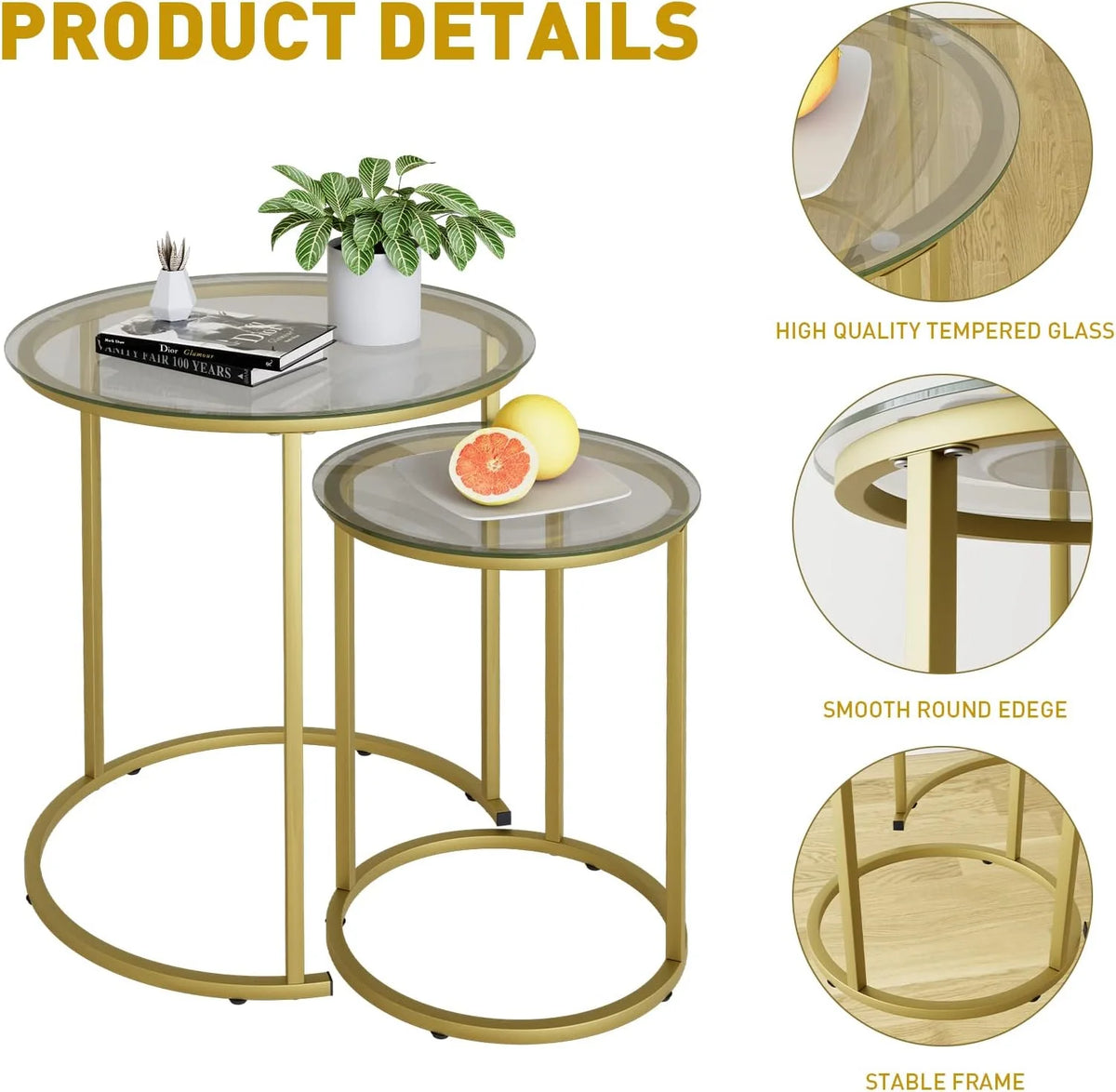 Black Tempered Glass Coffee Table Set of 2 Q727