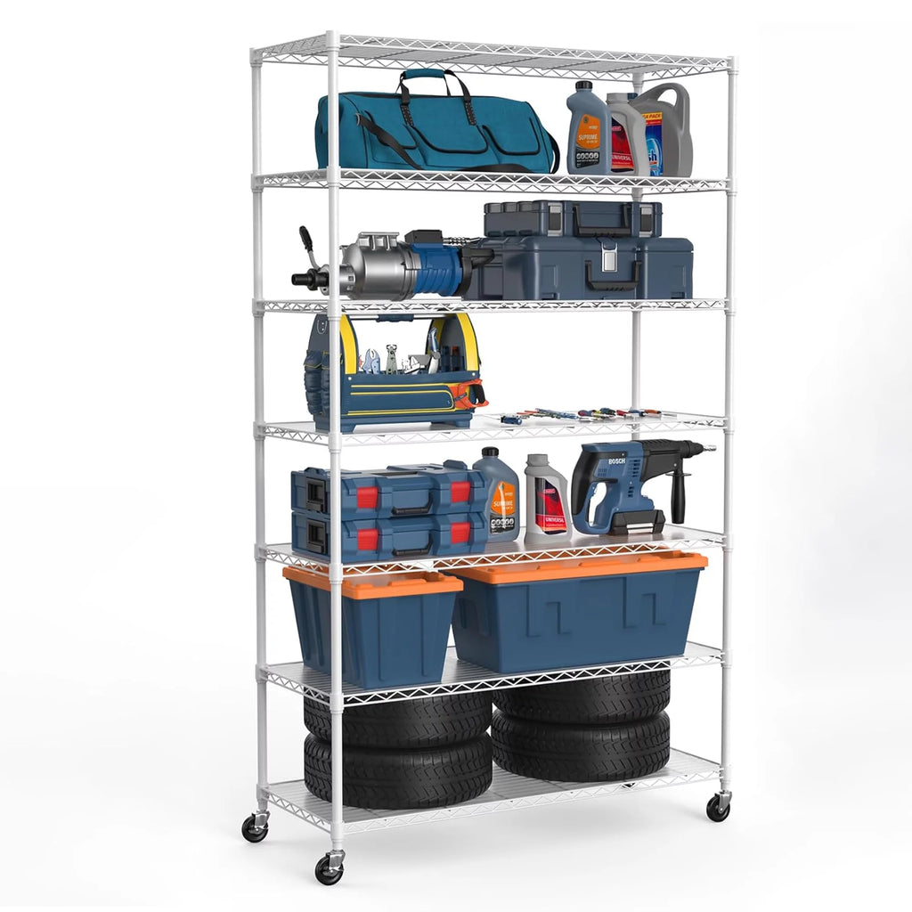 7-Tier 2450lbs Metal Shelving Unit with Wheels R142