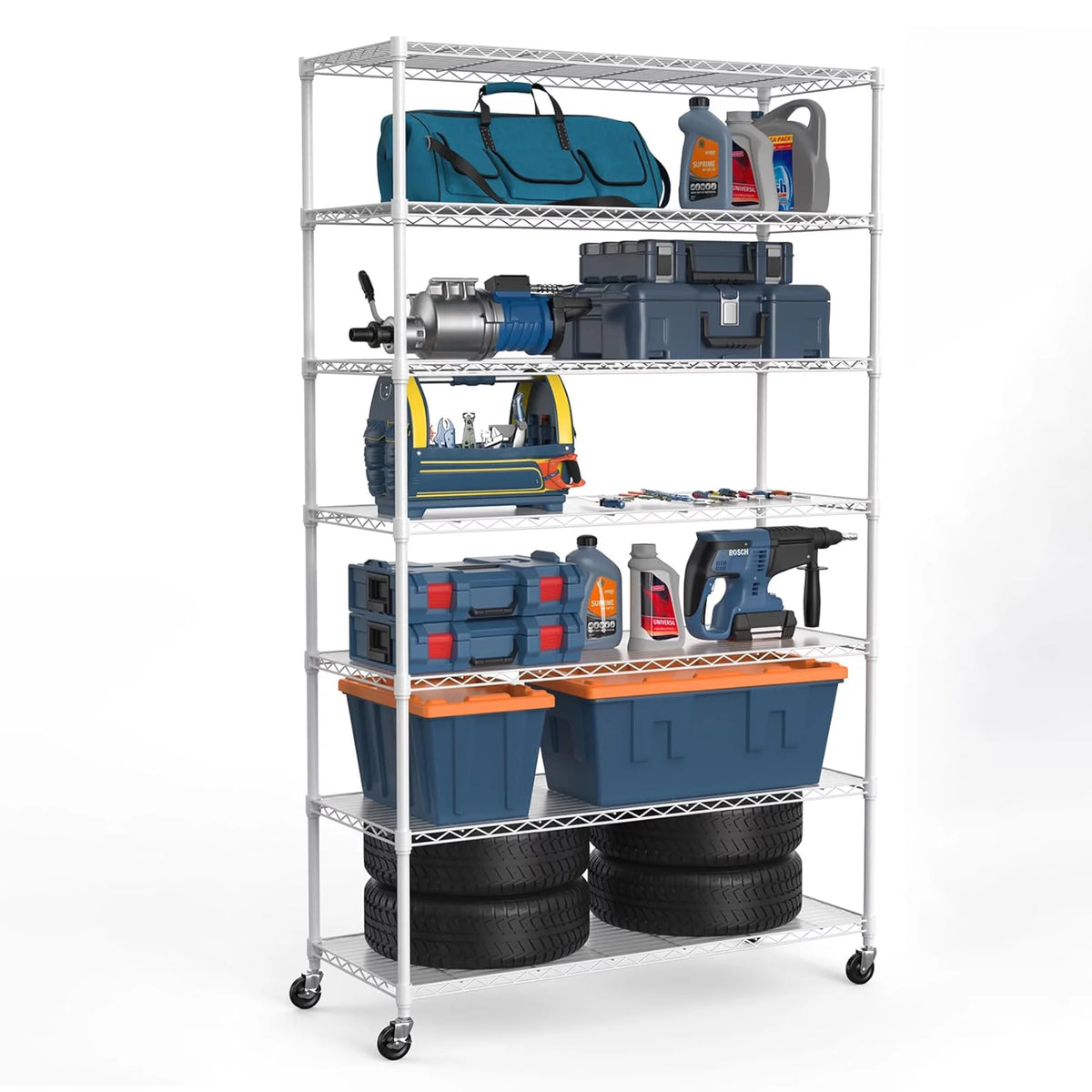 7-Tier 2450lbs Metal Shelving Unit with Wheels R142