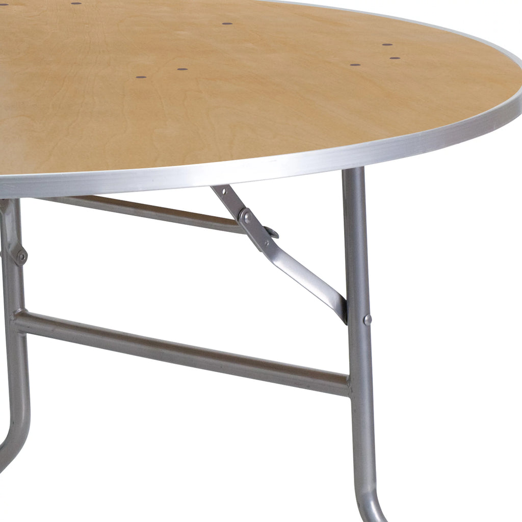 4-Foot Round Heavy Duty Birchwood Folding Banquet Table Y65661