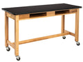 Black Ash Wood Science Lab Table with Book Compartments and Casters N5381