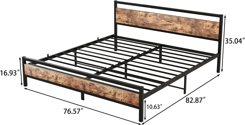 Metal Twin Size Bed Frame with Wood Headboard P2819