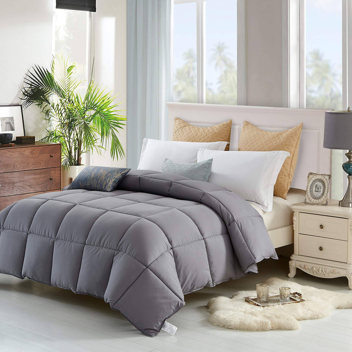 Queen Grey Down Alternative Comforter Duvet Insert with Tabs G400805
