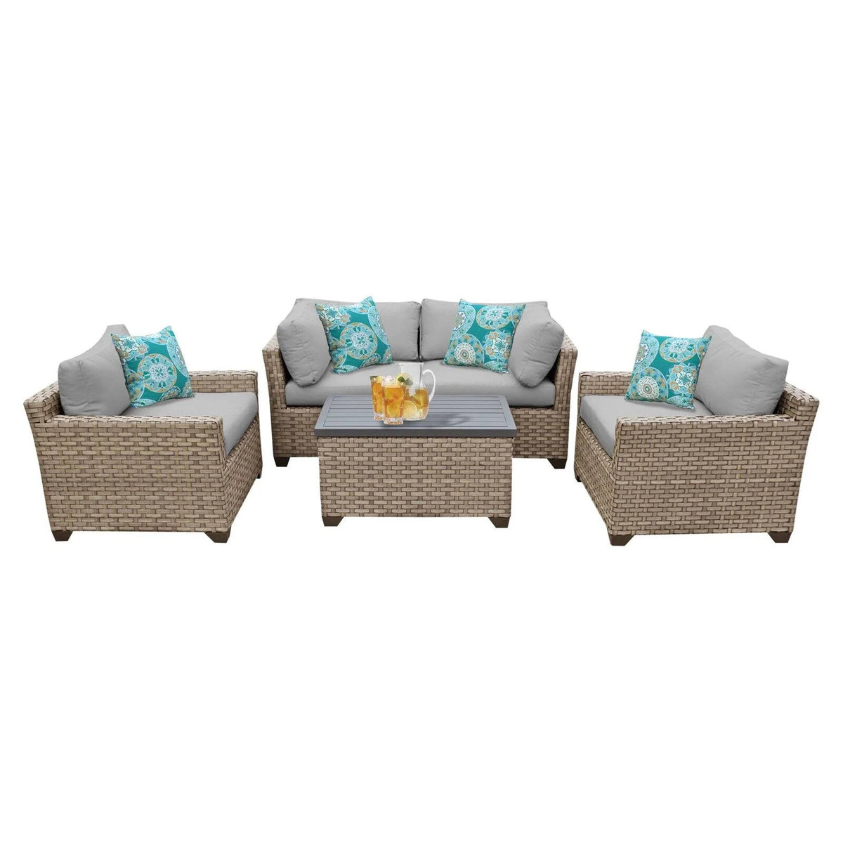 5 Piece Wicker Patio Conversation Set with Club Chair and Cushion Covers W51963