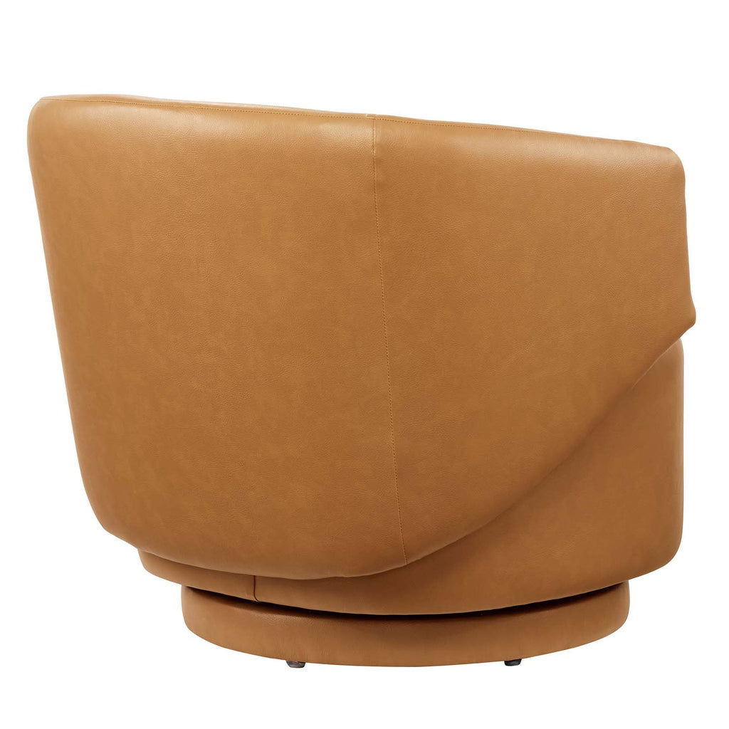 Tan Vegan Leather Fabric and Wood Swivel Chair D959154