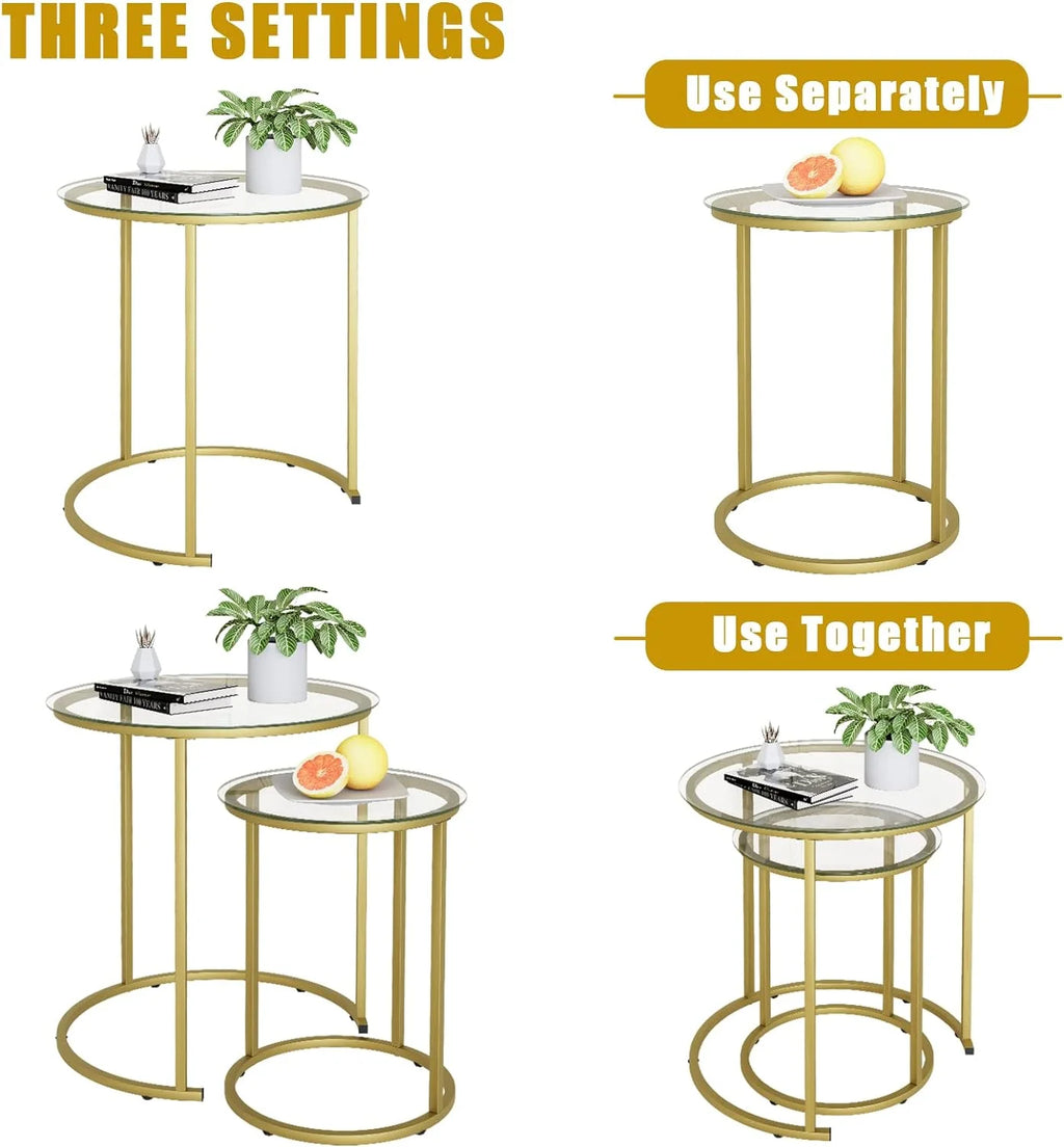 Black Tempered Glass Coffee Table Set of 2 Q727