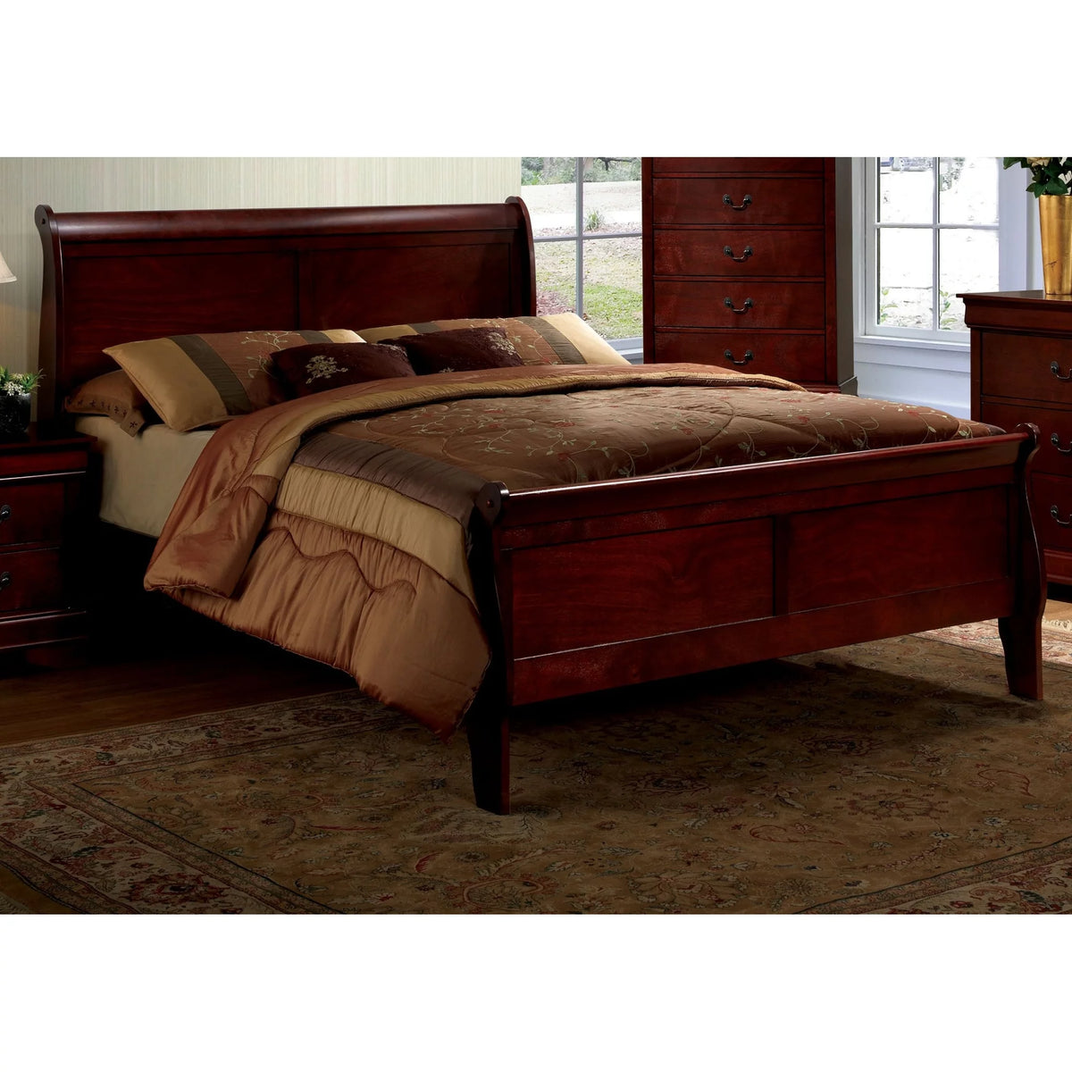 Cherry Sleigh Bed Queen Size Solid Wood C225771