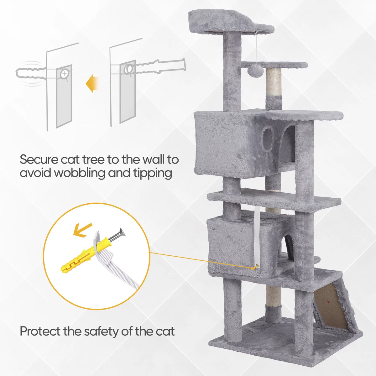 55-in Light Gray Cat Tree & Scratching Post Tower E677