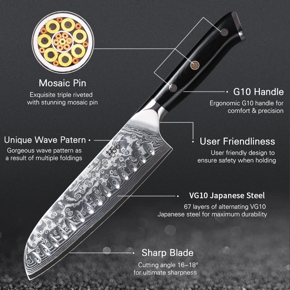 6Pcs Japanese VG10 Damascus Steel Kitchen Knife Set with Block Q2937