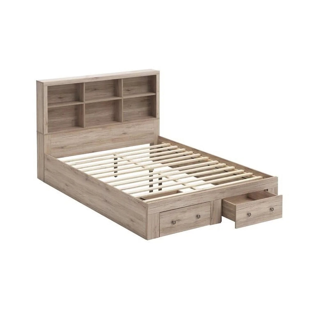 Queen Size Rustic Oak 2 Drawer Storage Platform Bed Y264