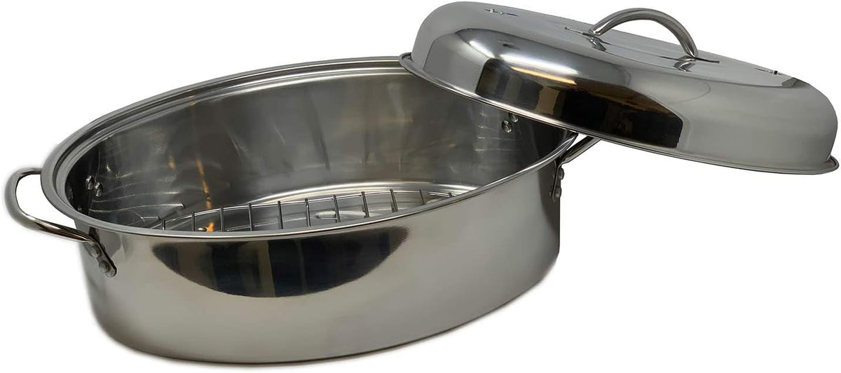 Stainless Steel Oval Roaster with Wire Rack and High Dome I515766