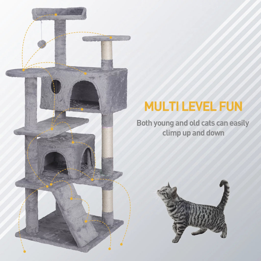 55-in Light Gray Cat Tree & Scratching Post Tower E677