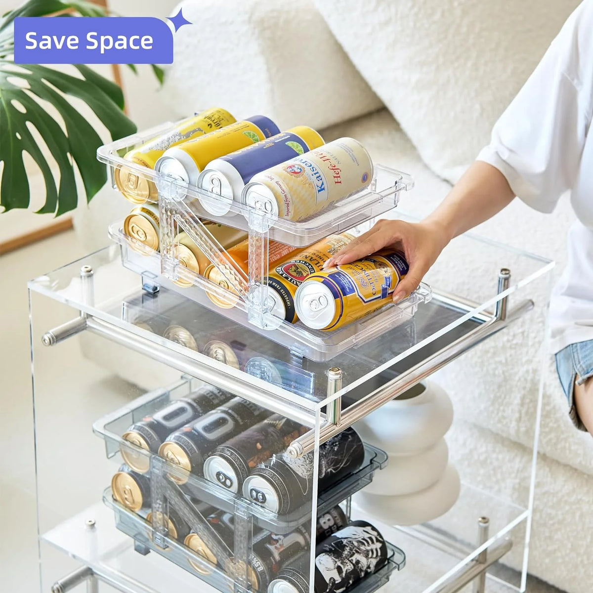 2 Pcs Clear Plastic Beverage Soda Can Organizer for Refrigerator T18039