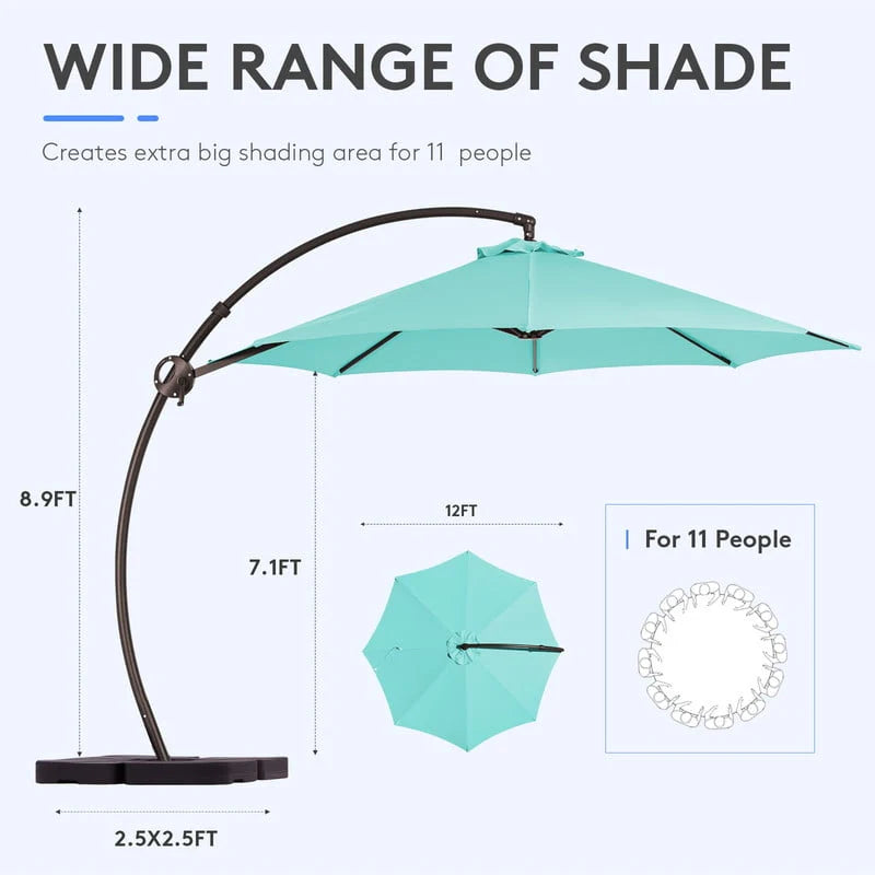 11ft Curvy Cantilever Offset Hanging Patio Umbrella with Base, Beige C21906