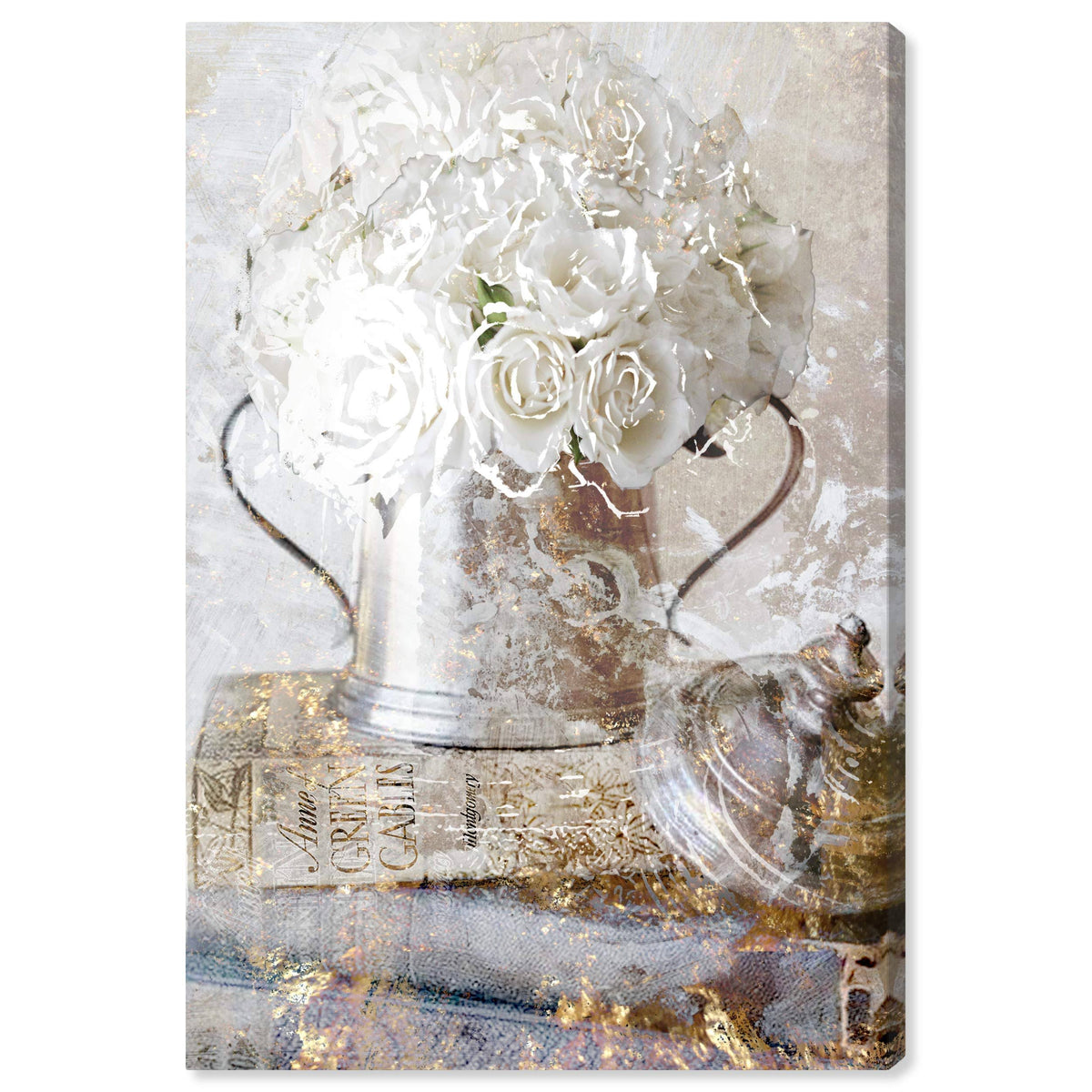 White Romantic Roses Floral Canvas A604560