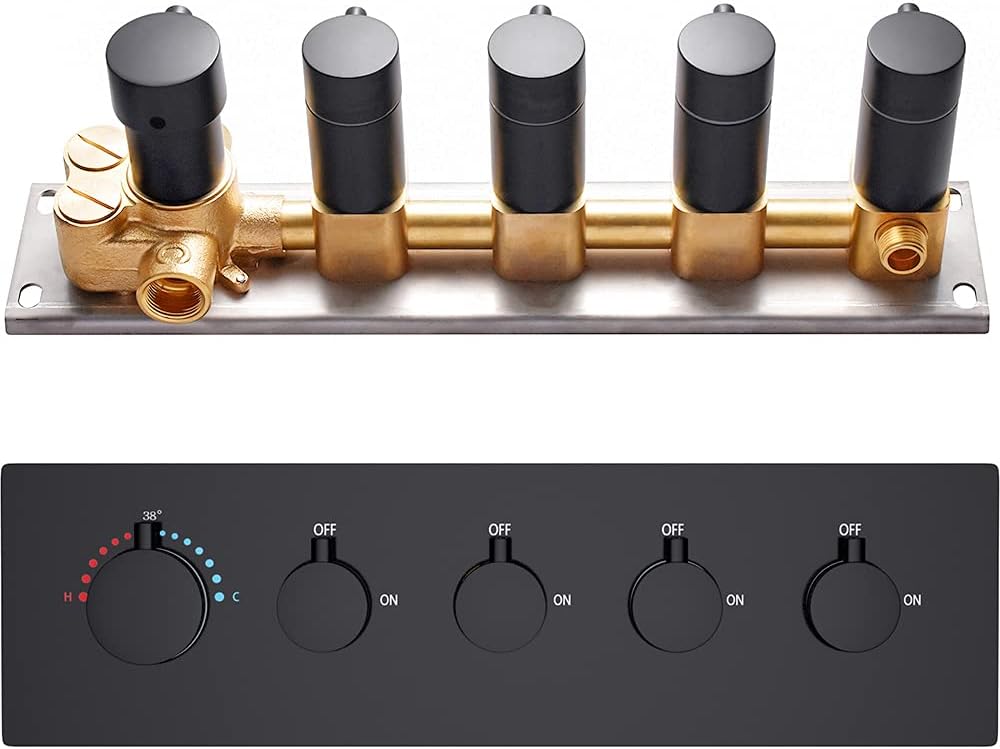Polished Chrome 4-Outlet Solid Brass Mixer Shower Valve with 5 Round Handles I232514