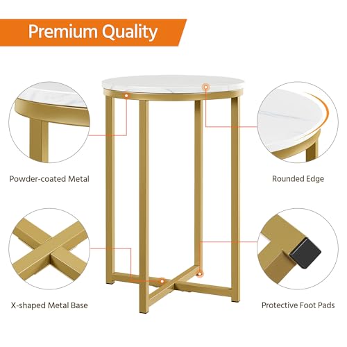 Black 16in Faux Marble Side Table with Metal Legs D57395