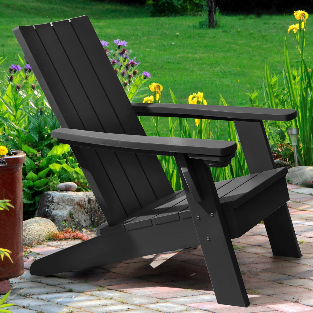Black Plastic Adirondack Chair with Cup Holder D69288