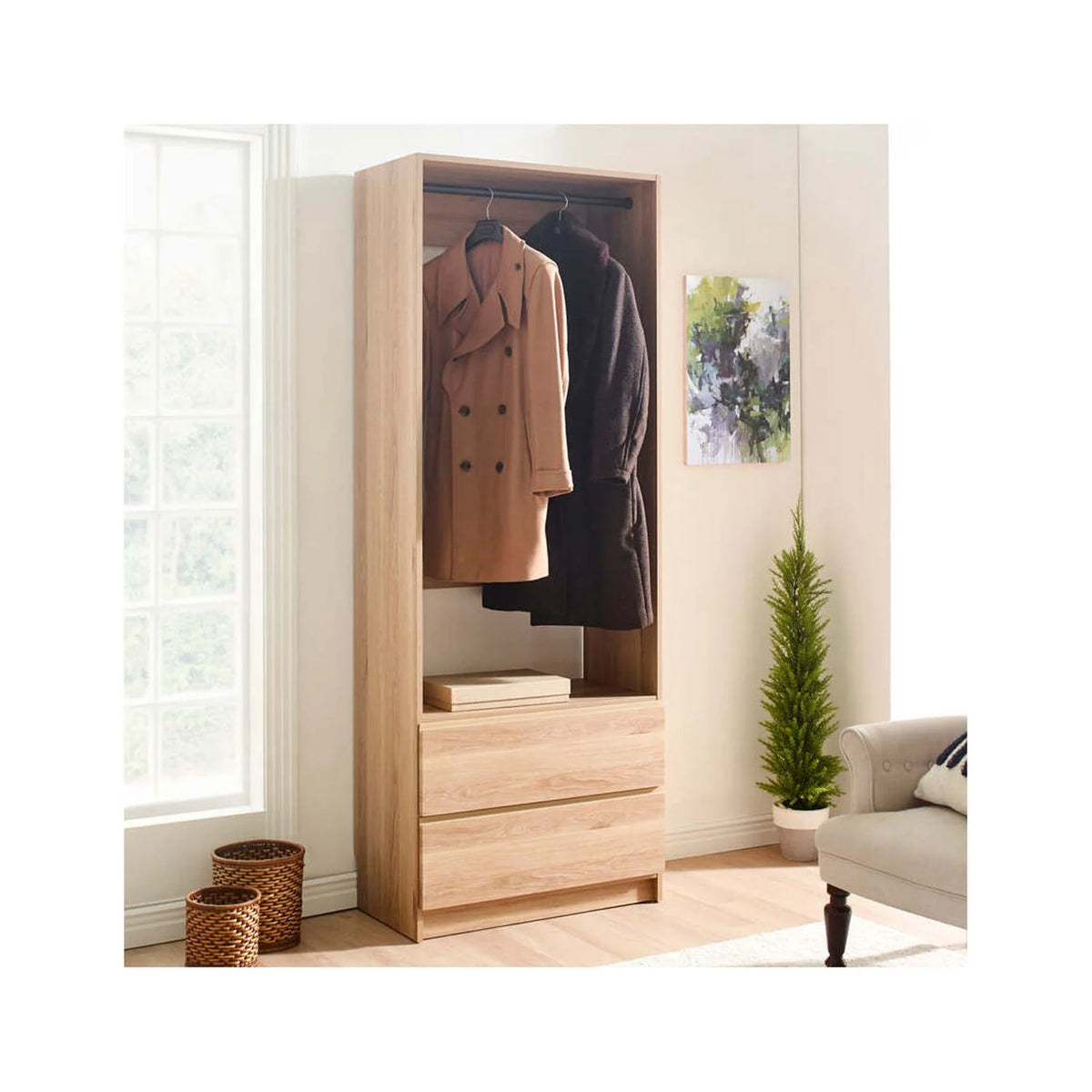Oak Wood Walk-in Closet with Two Drawers X61996