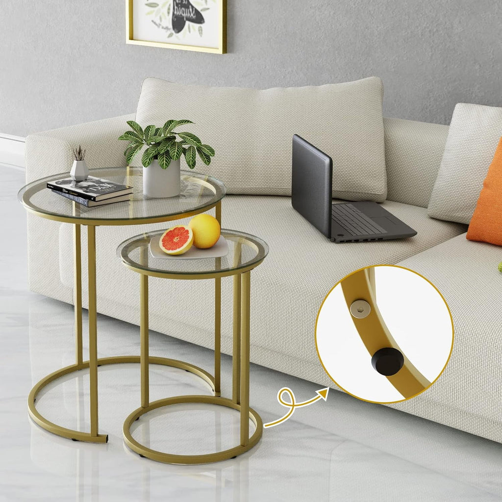 Black Tempered Glass Coffee Table Set of 2 Q727