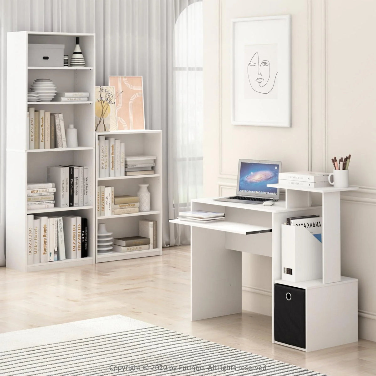 White 5-Shelf Engineered Wood Bookcase F233347