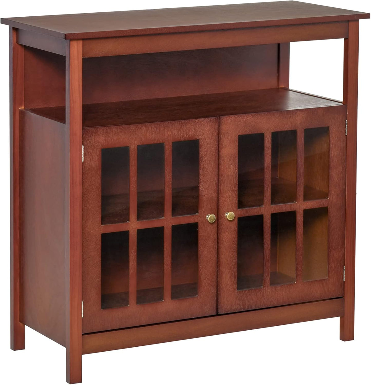 Cherry Wood Kitchen Storage Sideboard Cabinet with Open Shelf and Glass Door J257130