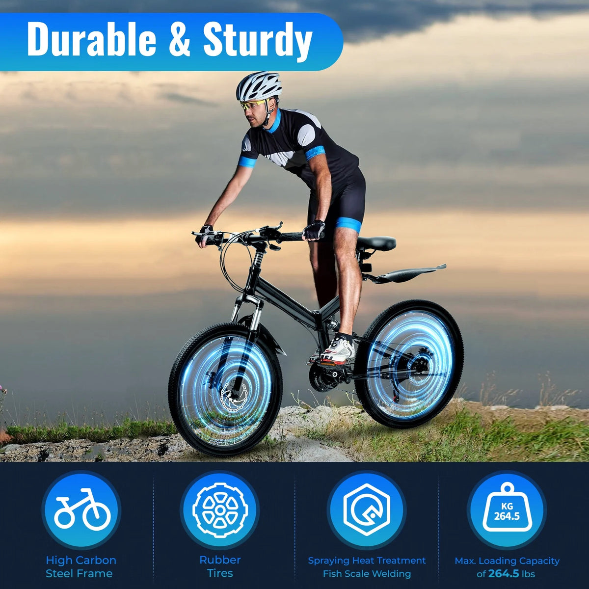 26 Inch 21 Speed Folding Mountain Bike Full Suspension Dual Disc Brakes Black E1621