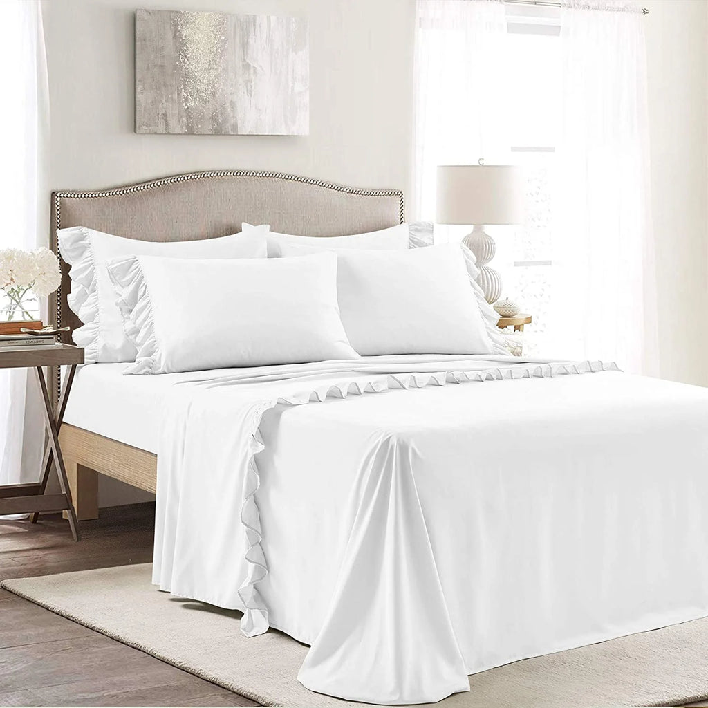 White Solid 6 Piece 100% Egyptian Cotton Twin Size Bed Sheet Set V971