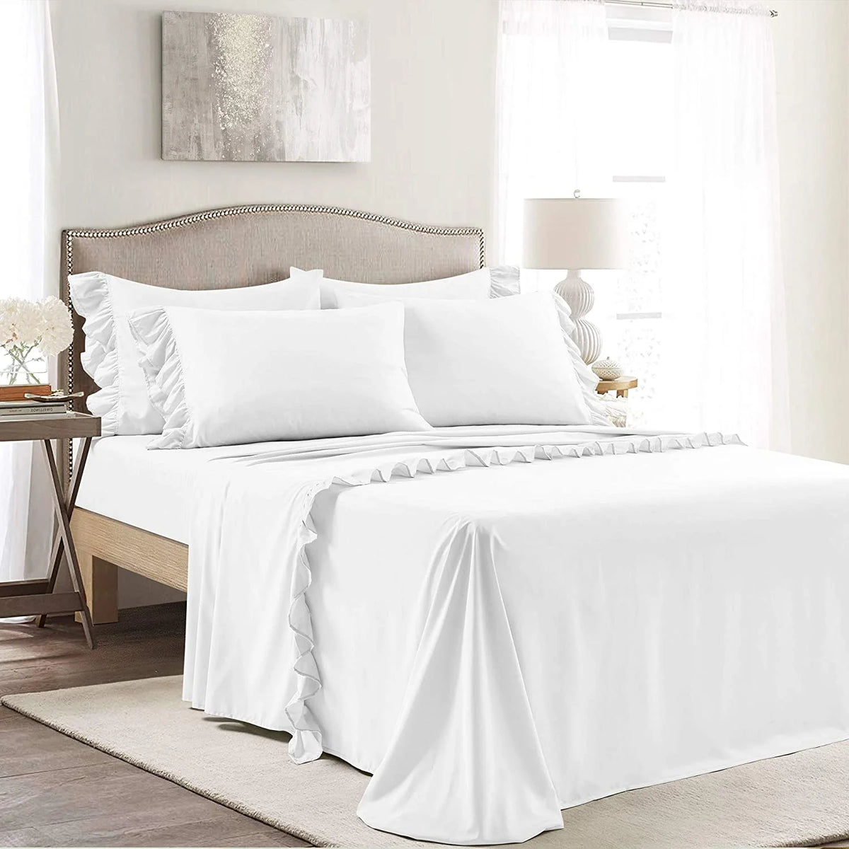 White Solid 6 Piece 100% Egyptian Cotton Twin Size Bed Sheet Set V971