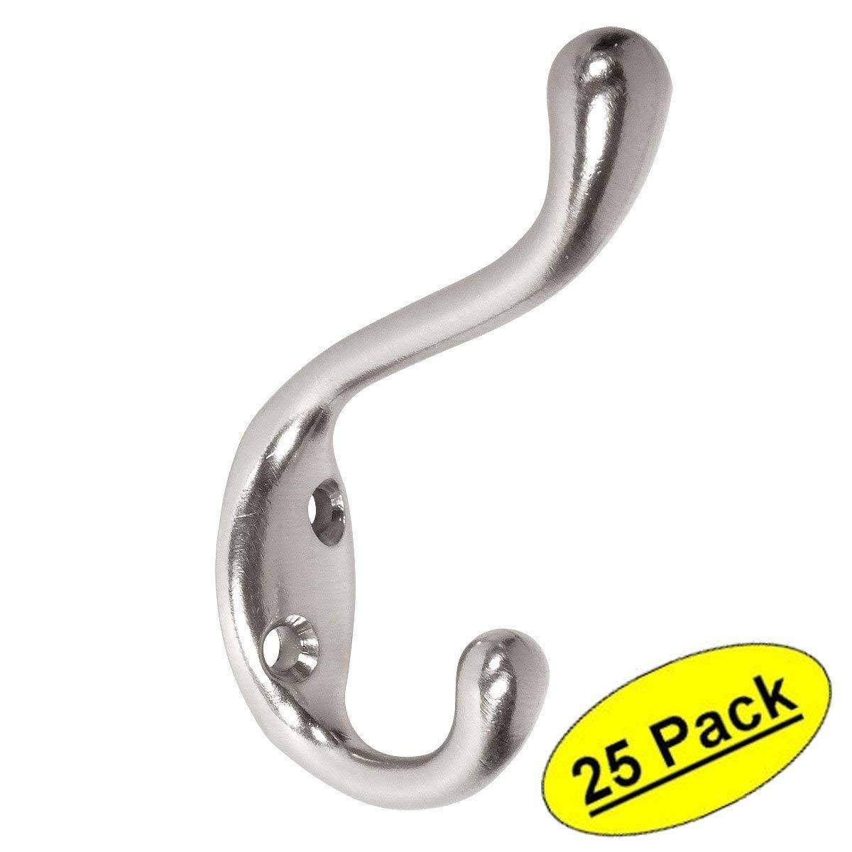 25 Pack Satin Nickel Heavy Duty Coat & Hat Hook P68404