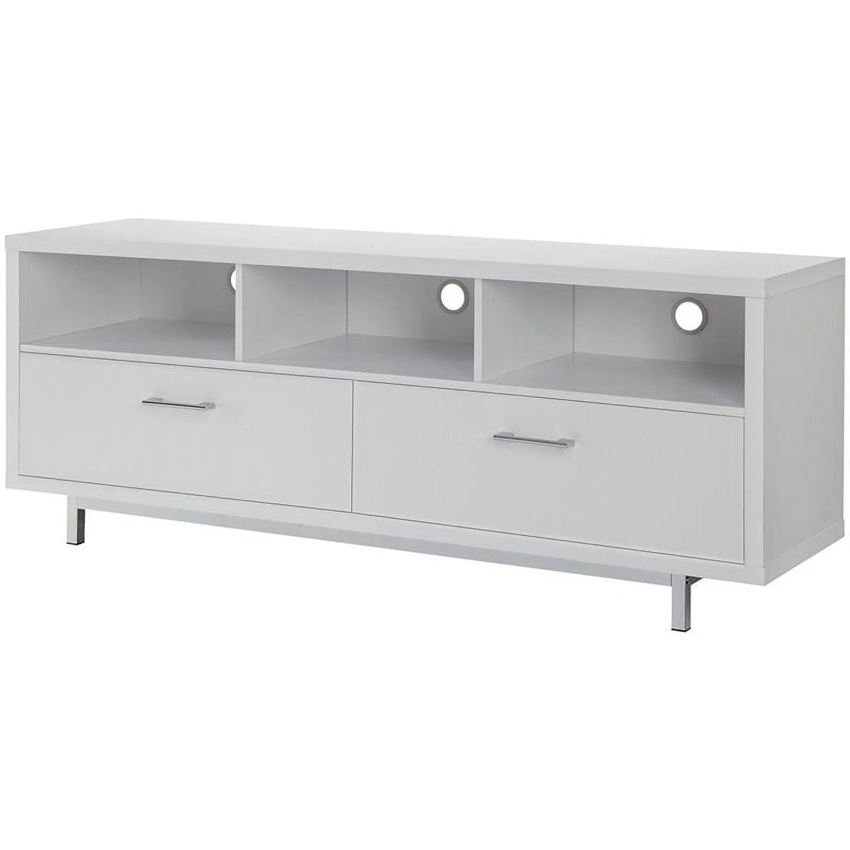 White and Chrome 3 Compartment 60" TV Stand S5718