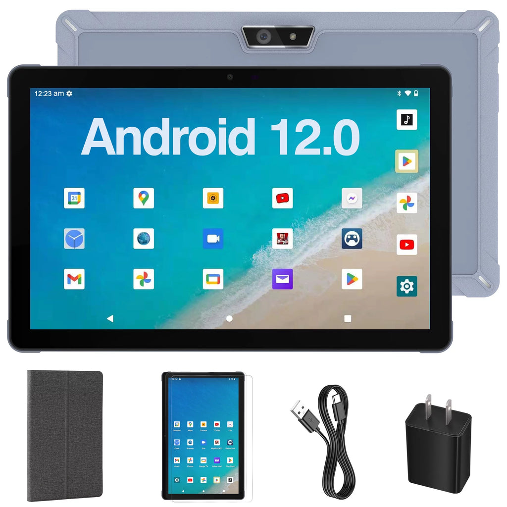 Android 12 Tablet 10.4 Inch with Case, 4GB RAM, 64GB Storage, Octa-Core, 6000mAh, Gray H624