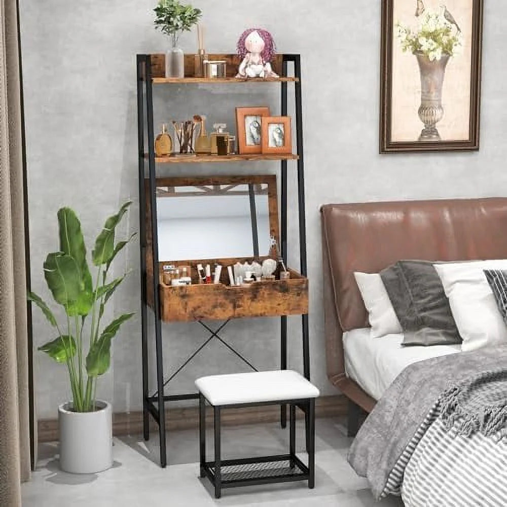 Vanity Table Set with Flip Top Mirror and Cushioned Stool S5761