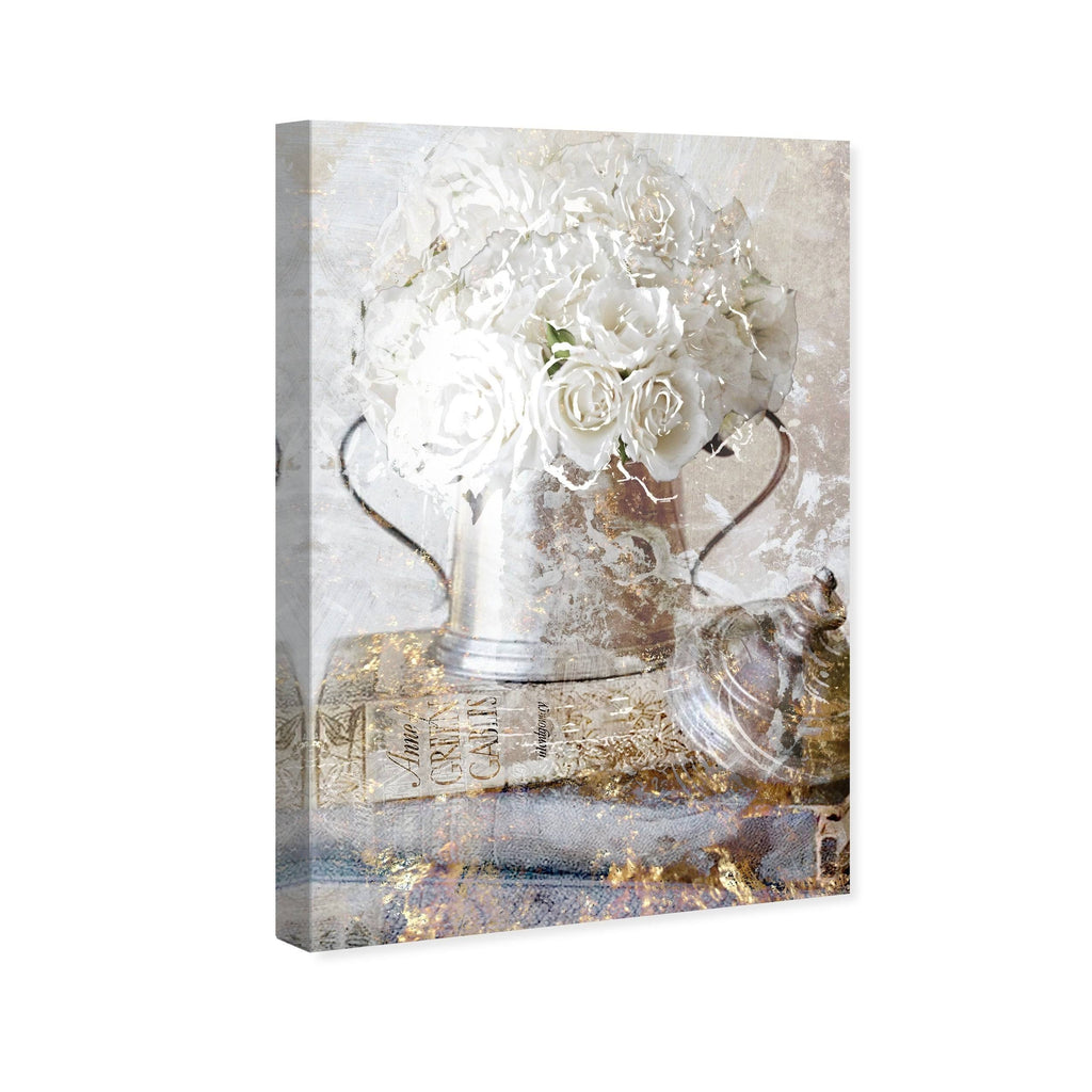 White Romantic Roses Floral Canvas A604560