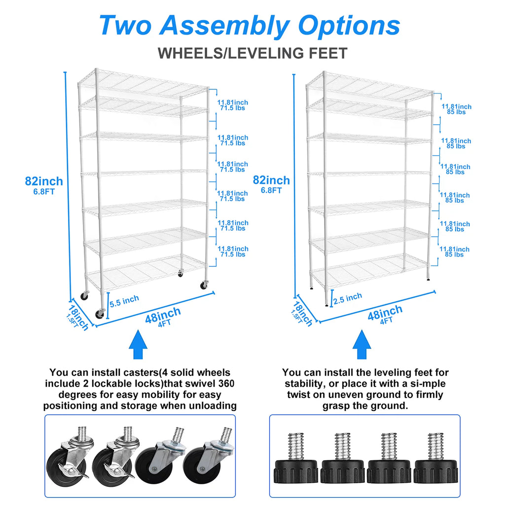 7-Tier 2450lbs Metal Shelving Unit with Wheels R142