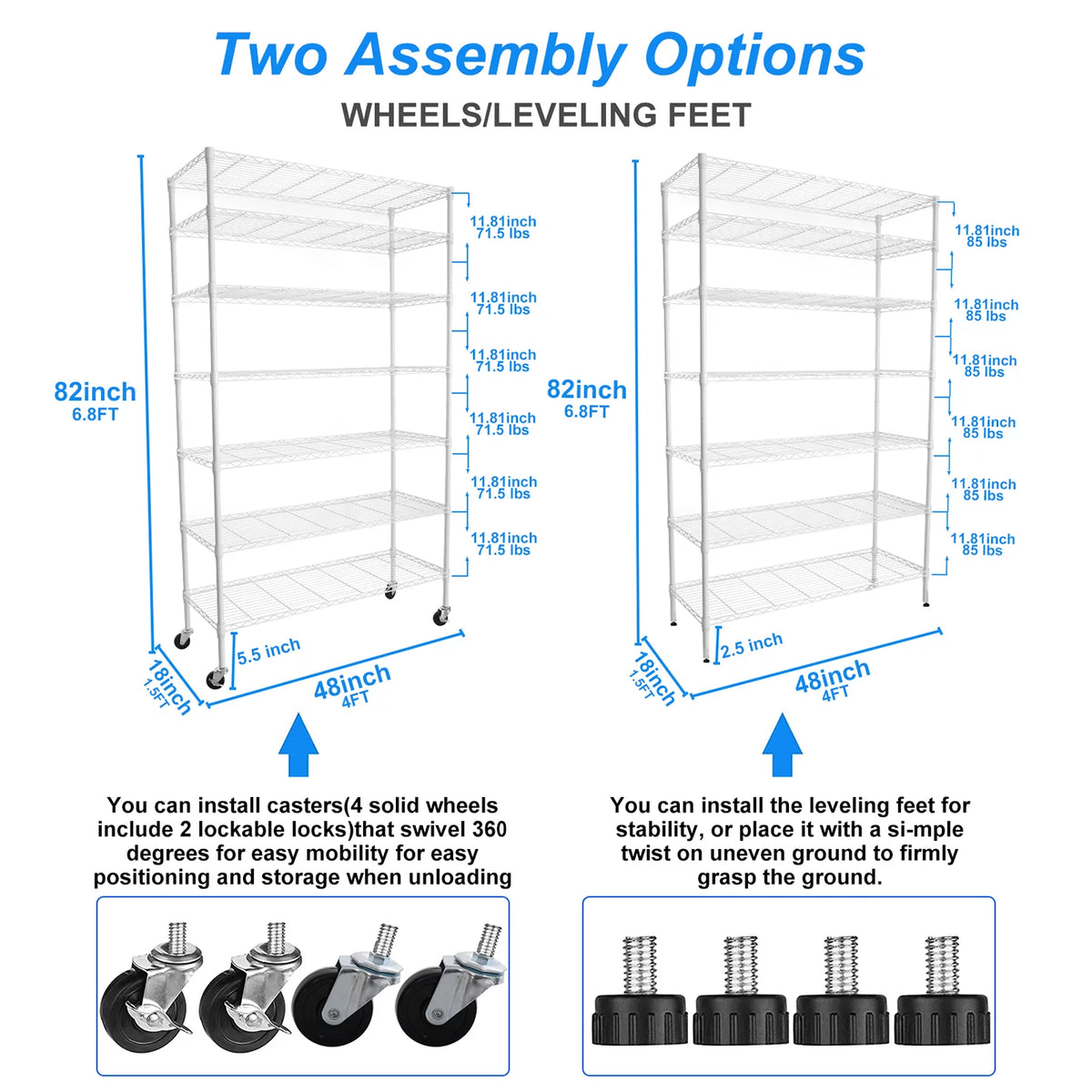 7-Tier 2450lbs Metal Shelving Unit with Wheels R142