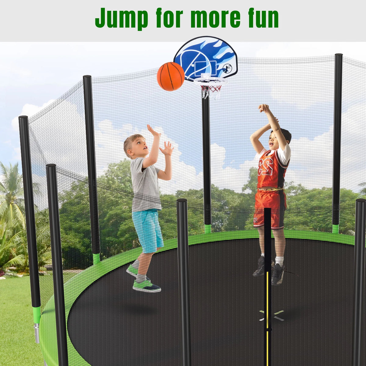 14FT Trampoline with Basketball Hoop and Safety Net X730393