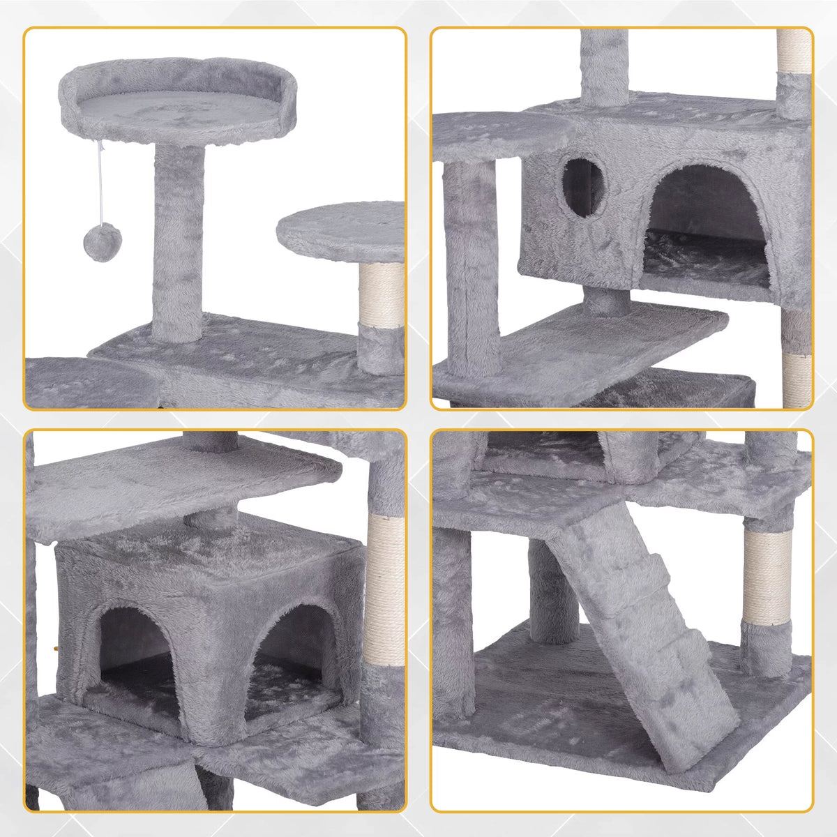 55-in Light Gray Cat Tree & Scratching Post Tower E677