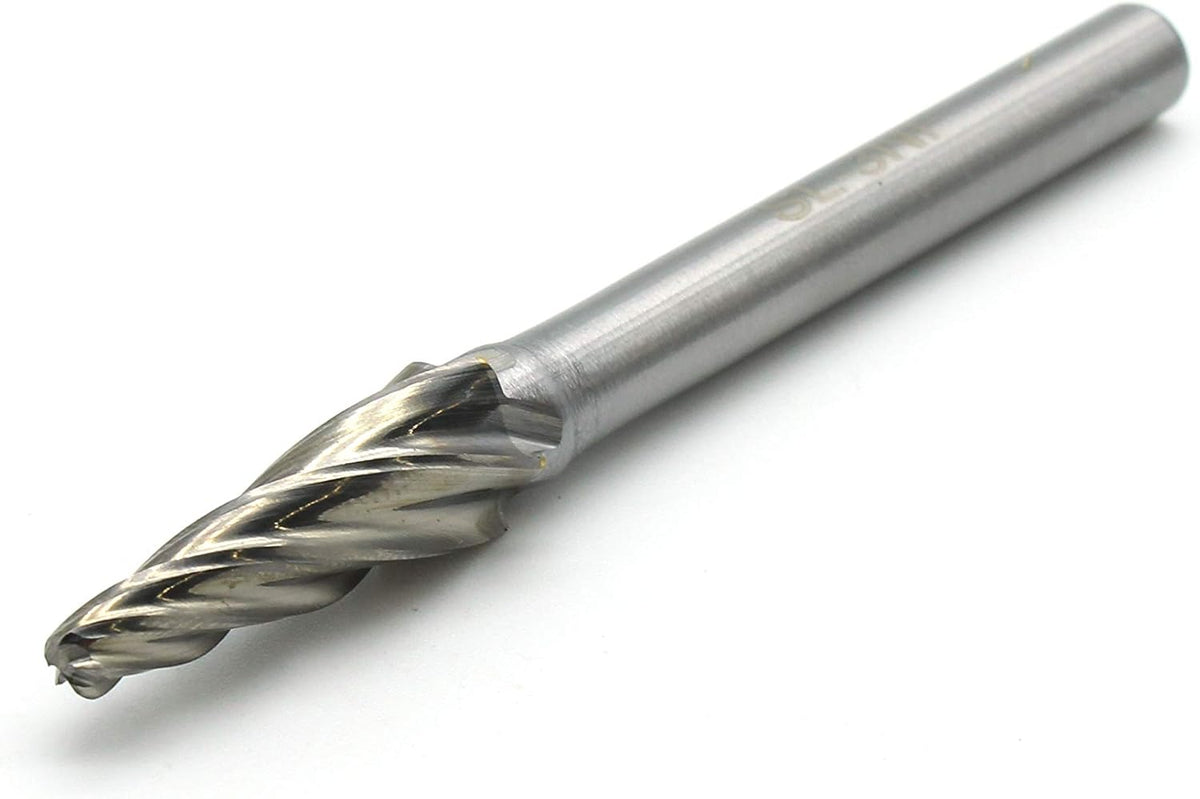5 pc Set Aluminum Carbide Rotary Burr File, 1/2 Inch and 3/8 Inch Head, 1/4 Inch Diameter 2 Inch Long Shank J629