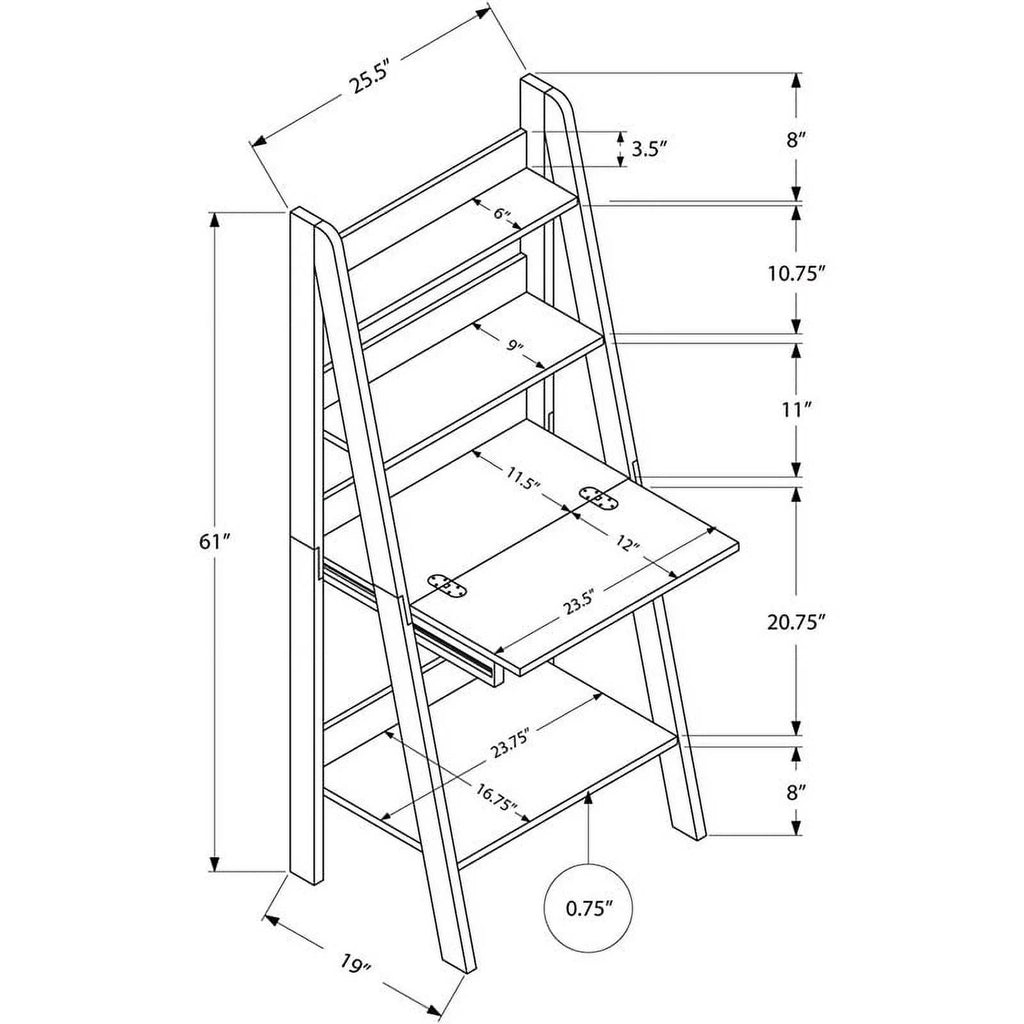 White Ladder Bookcase with Drop-Down Desk R934