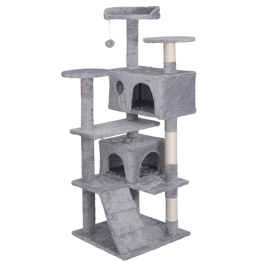 55-in Light Gray Cat Tree & Scratching Post Tower E677