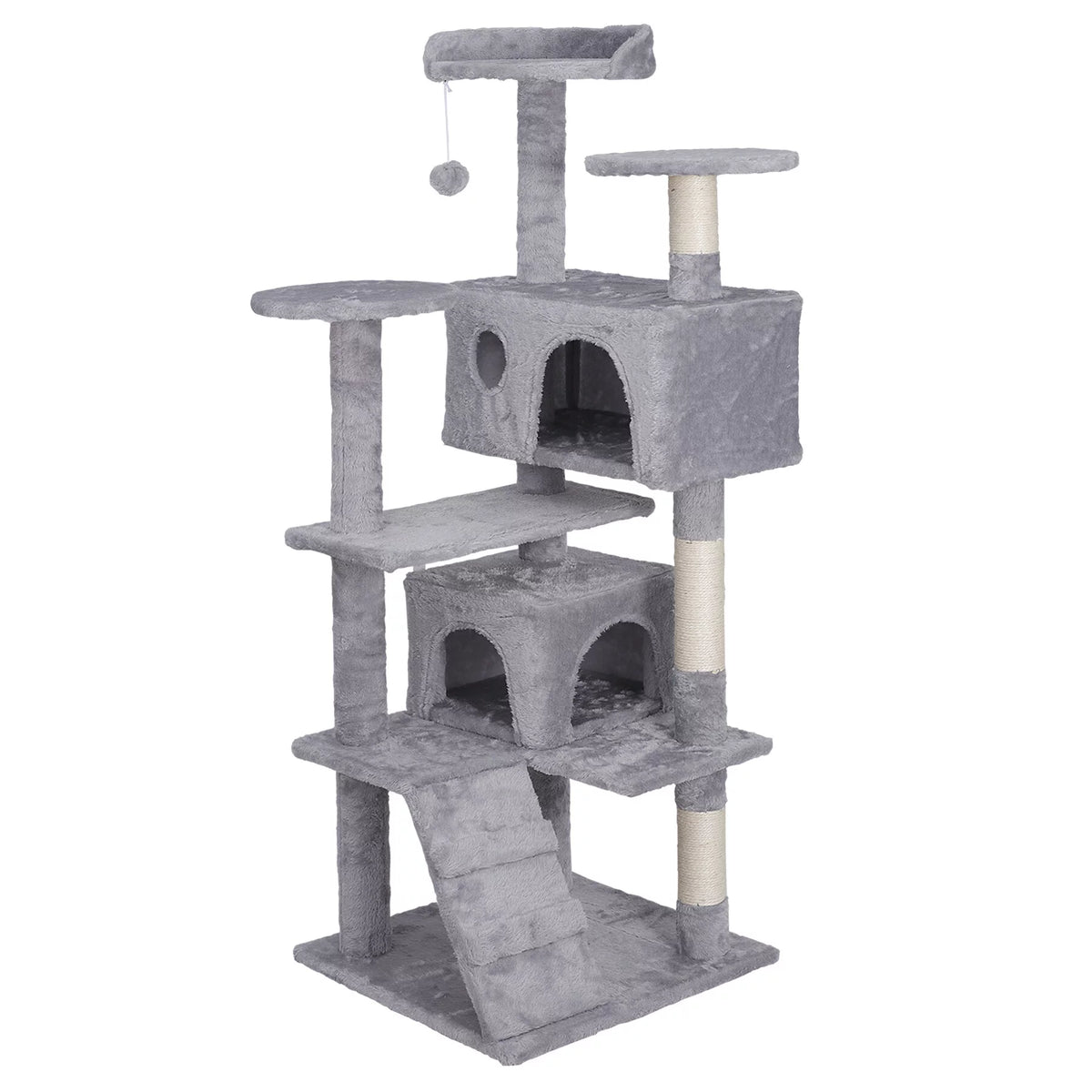 55-in Light Gray Cat Tree & Scratching Post Tower E677