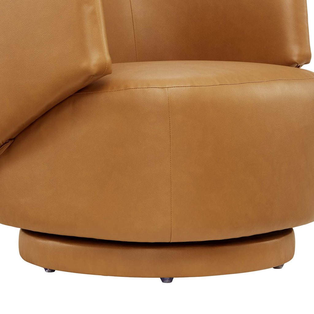 Tan Vegan Leather Fabric and Wood Swivel Chair D959154