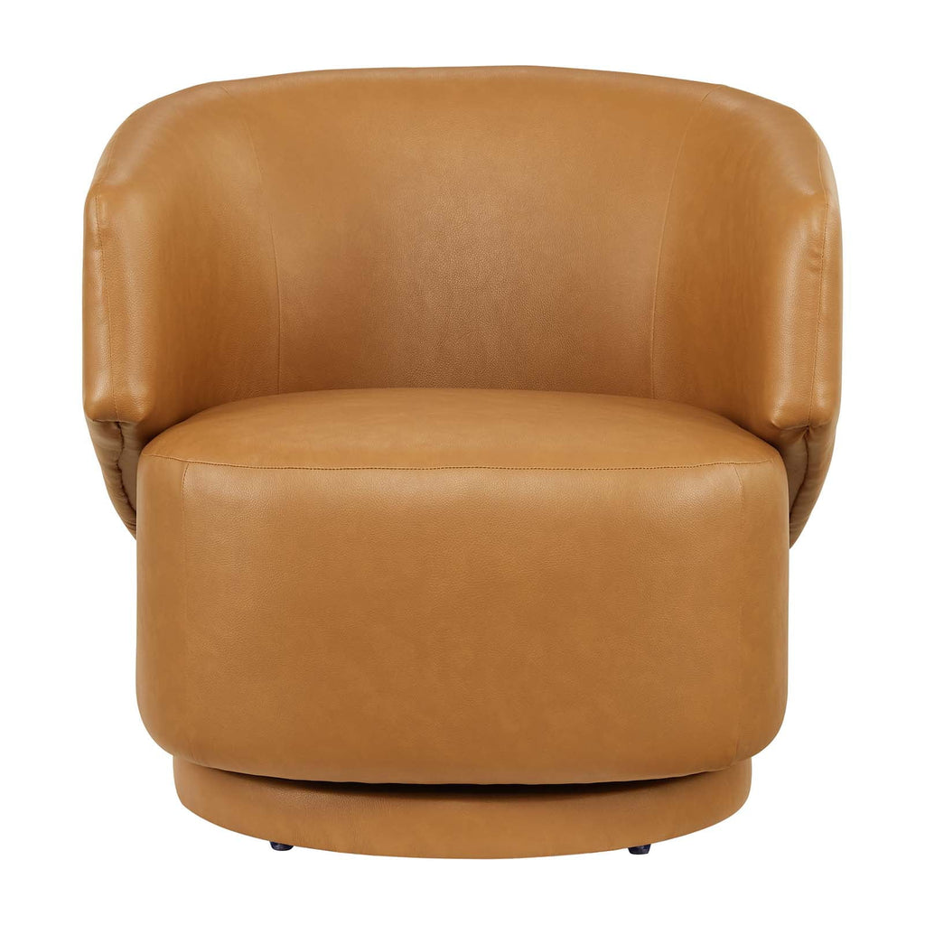 Tan Vegan Leather Fabric and Wood Swivel Chair D959154