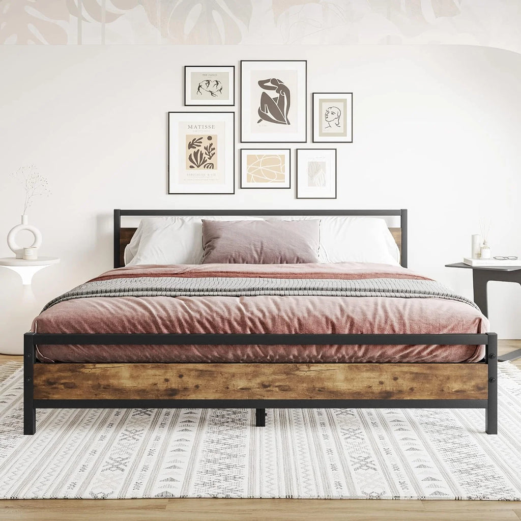 Metal Twin Size Bed Frame with Wood Headboard P2819
