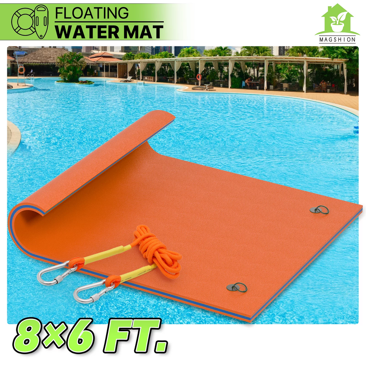 8' x 6' Orange XPE Foam Floating Water Mat D527